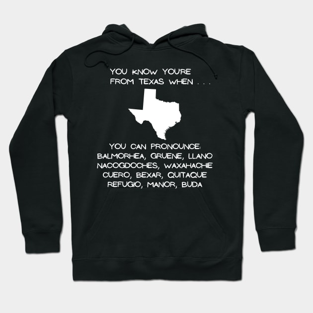 Texas City Names (Dark Colors) Hoodie by Proud Town Tees